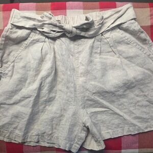 Azucar 100% Linen Paperbag Tie Front‎ Shorts High Waist Summer Beach Cruise